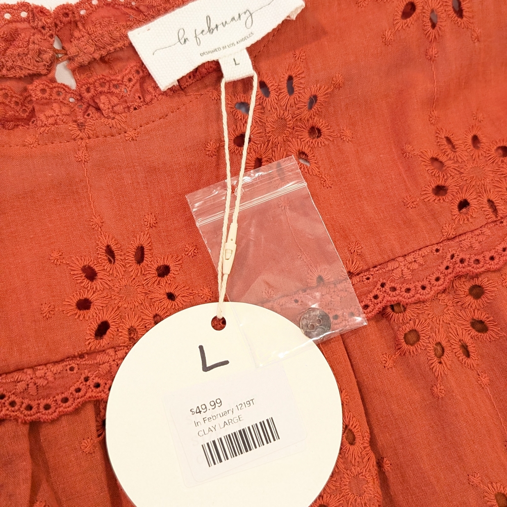 Women's Eyelet Blouse - Rust - Picture 4 of 4